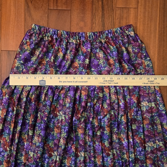 Vintage 80s Floral Purple Pleated Sz:16 Skirt Elastic Waist Midi Cottagecore - Picture 5 of 7